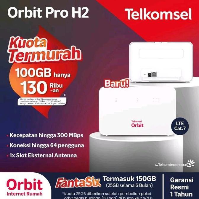 Modem Router Wifi Orbit Pro H2 4G LTE Orbit free data 150GB LTE CAT7 Huawei B530 Terlaris