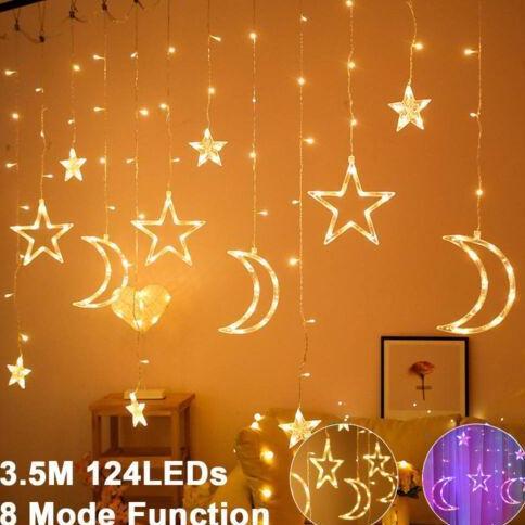 Lampu Hias Kelap-kelip Bintang Bulan Lampu Natal Tirai Led Lampu Hias Kamar Dekorasi