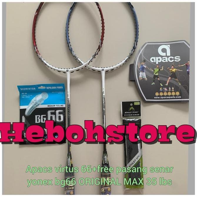RAKET BADMINTON APACS VIRTUS 66 ORI BONUS SENAR YONEX BG 66 DAN GRIP Terlaris