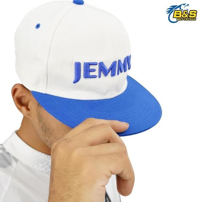 JEMMY Topi Snapback Bordir Desain Keren Warna Putih Biru, Unisex Streetwear Casual