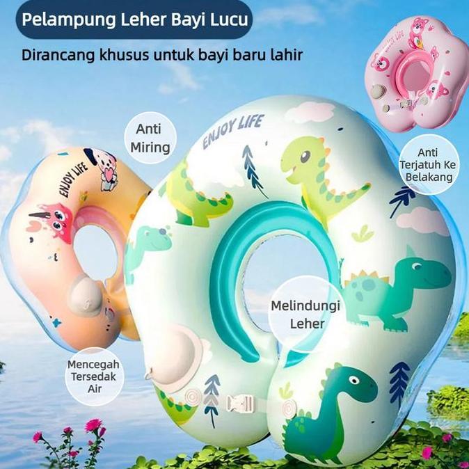 Pelampung Leher Bayi Lucu Untuk 0-16 Bulan Pelampung Renang Bayi Tekan Untuk Mengisi Udara Lebih Teb