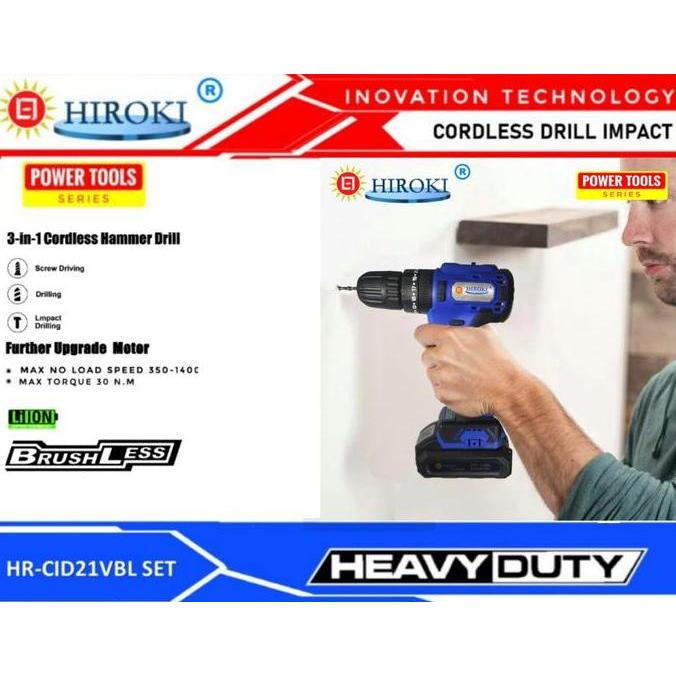Promo Mesin Bor Cordless Drill Bor Impact Tembok Besi Brushless 21V Hiroki