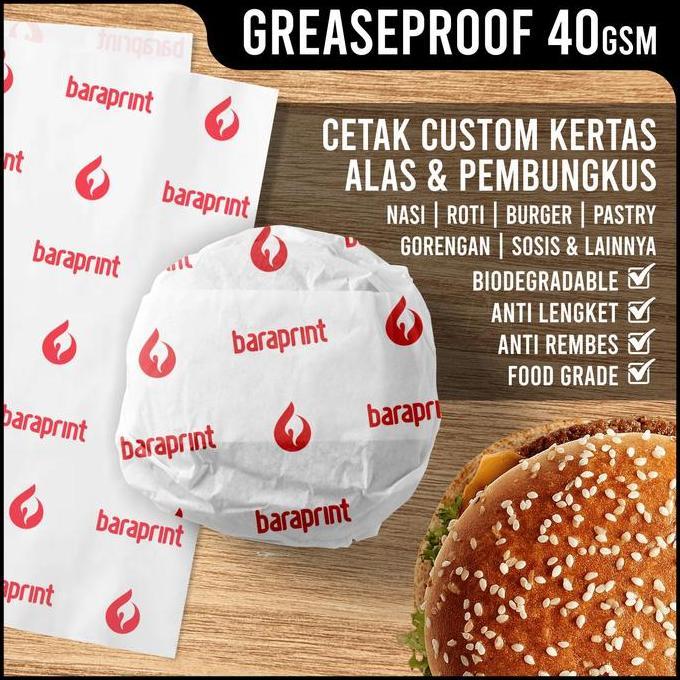 Terlaris Kertas Nasi Logo Custom Pembungkus Makanan Roti Burger Pastry Kebab Sosis Food Paper Wrap