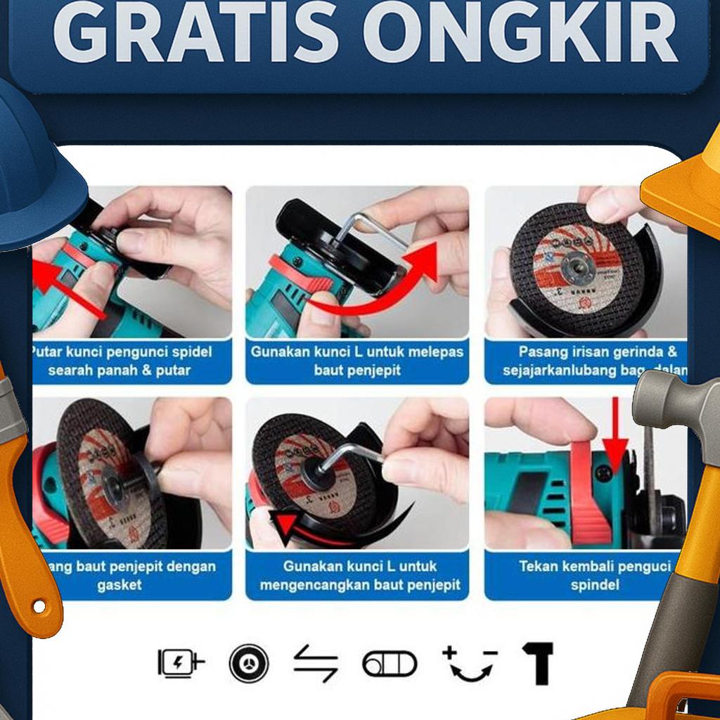 Mesin Gerinda Angle Grinder Mini Penggiling Sudut Listrikgerinda Tanpa Kabel