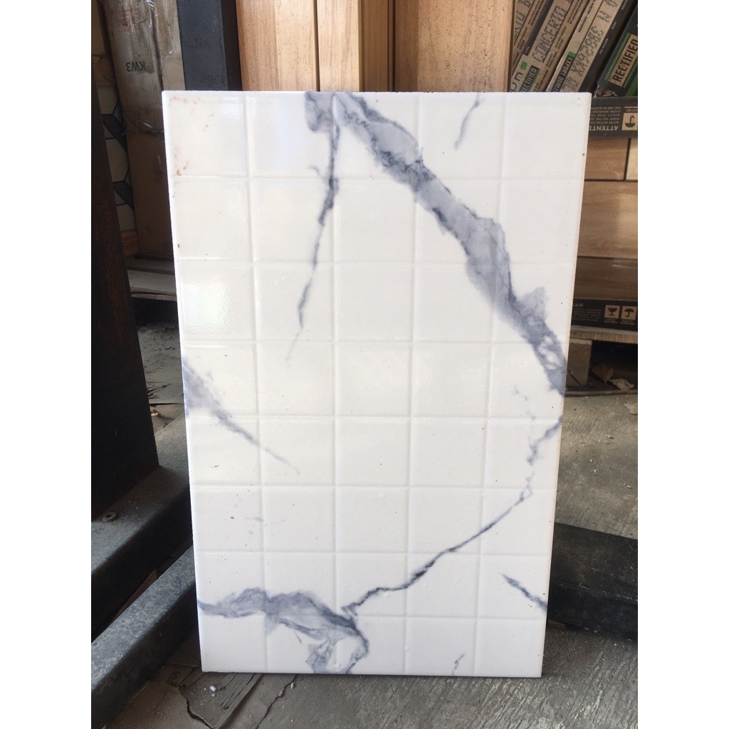 keramik 25x40 dinding dapur wc toilet kithcen kotak kotak precut putih marmer uno kw1