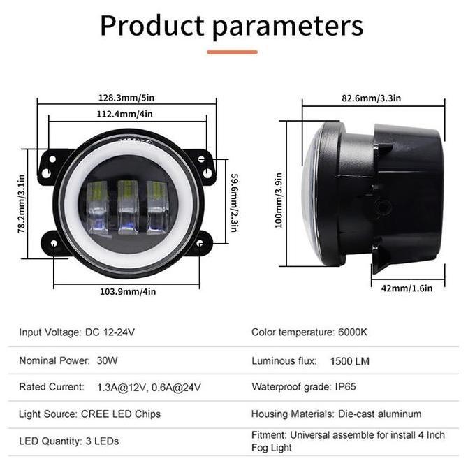 2Pcs Lampu Daymaker Foglamp 4 Inch 30 Watt  Fog Lamp Angel Aye Putih Kuning Baut Bumper Car Lampu Fo