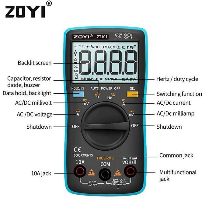 Zoyi Zt-101 Auto Multimeter Digital Multitester Avometer Original Kualitas Terbaik Harga Termurah