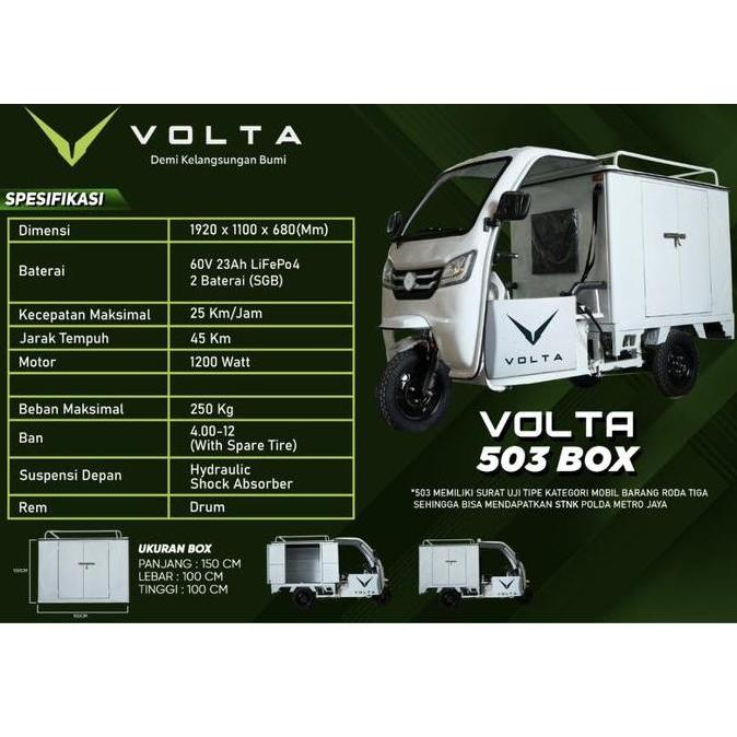 Mobil Bak PickUp Listrik Roda 3 Volta 503 Sepeda Motor listrik