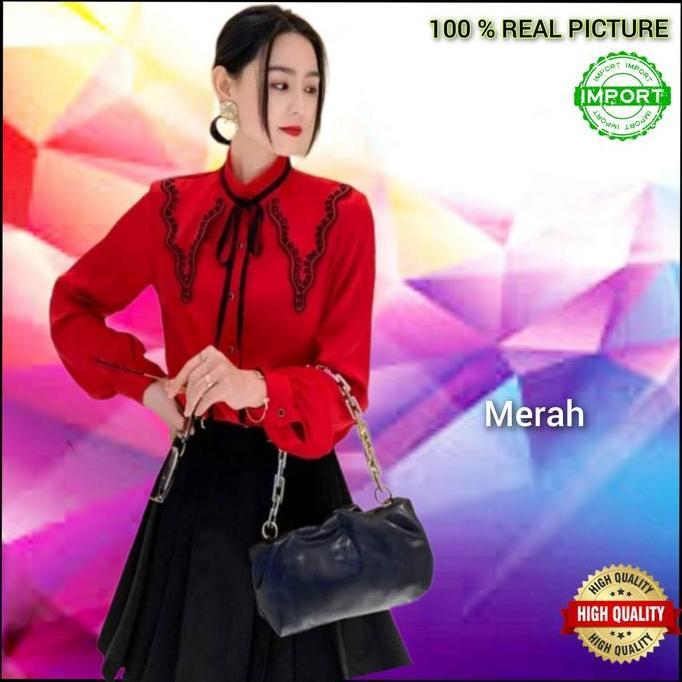 Blouse Wanita Import Elvina Baju Atasan Natal Korea Pesta Blus Modern Hitam
