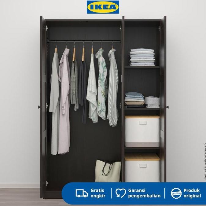 Terbaru Ikea Rakkestad Lemari Pakaian 3 Pintu Minimalis Hitam 117X176 Cm Furniture
