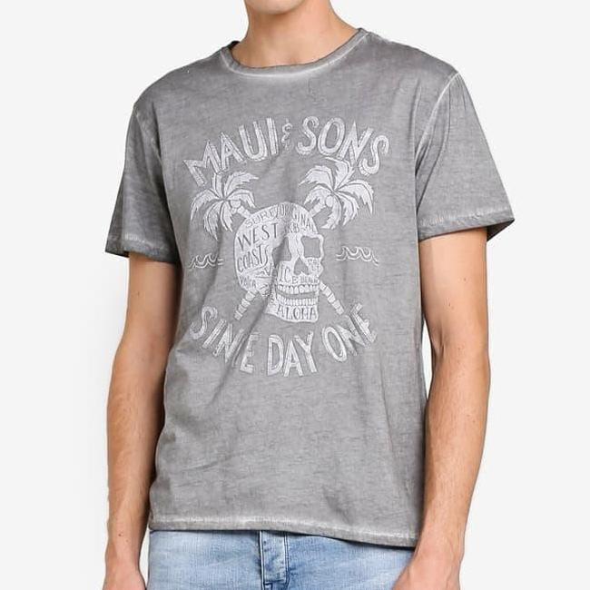 Kaos Maui And Sons OVS Misdyed Washed Tee Print Steel Grey ORINAL