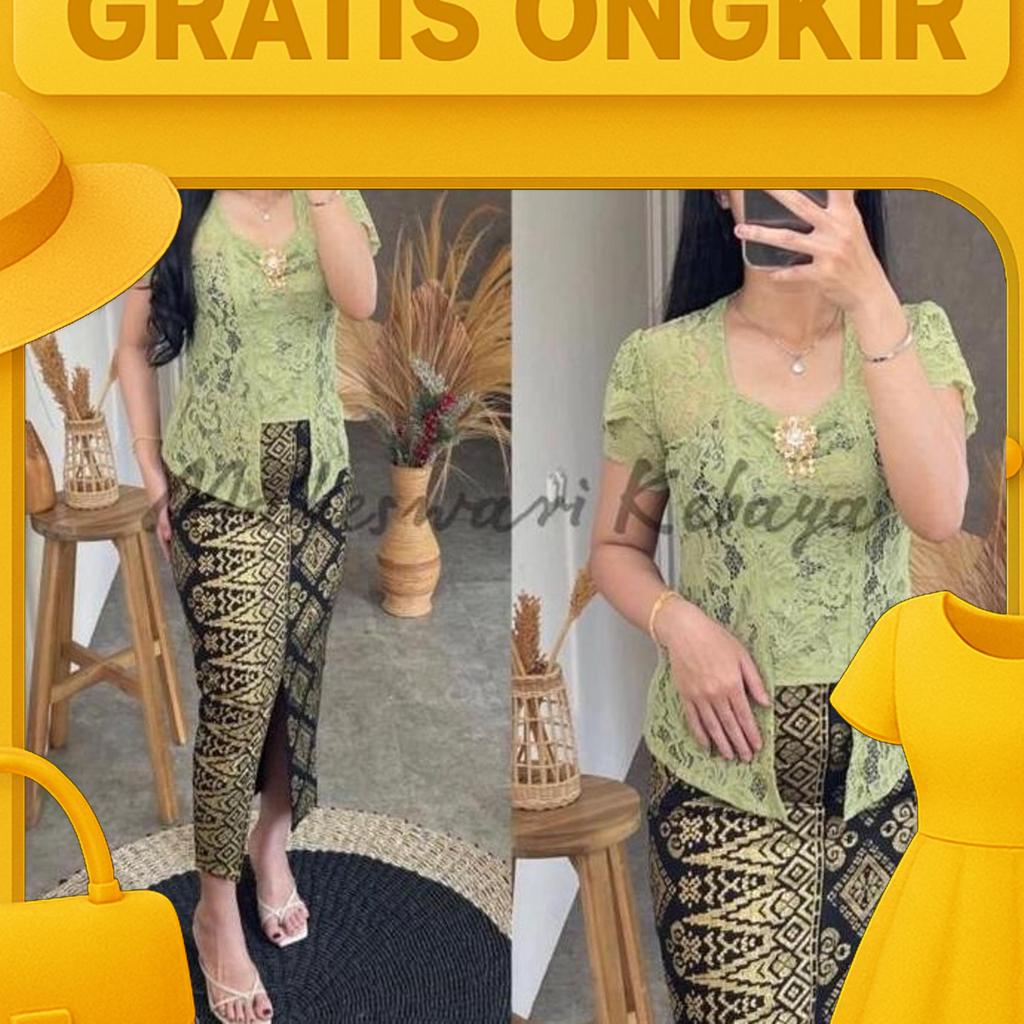 Kebaya Bali Set Brukat Lilit Sage Green