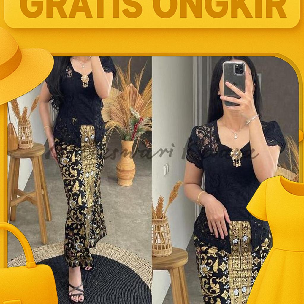 Kebaya Bali Set/Kebaya Bali Lilit Hitam Rok Duyung