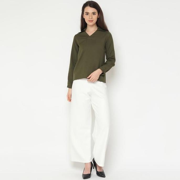 duapola Atasan Blus Vneck Blouse 8830 - Hijau Army