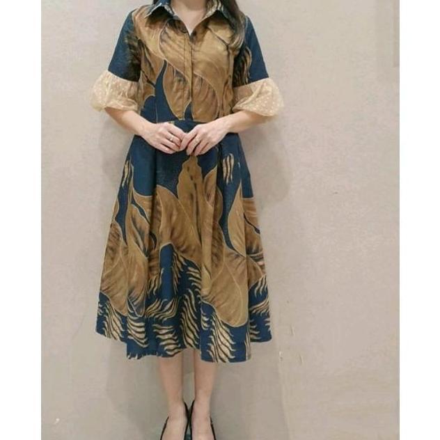DRES BATIK PREMIUM MOTIF MEGA MENDUNG.  Dress Casual Katun Kombinasi Tile
