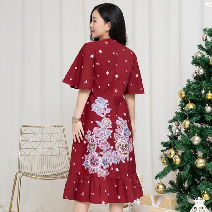 Batik Kultur Dress - EPCD - Snowy Flowers in Jam Red
