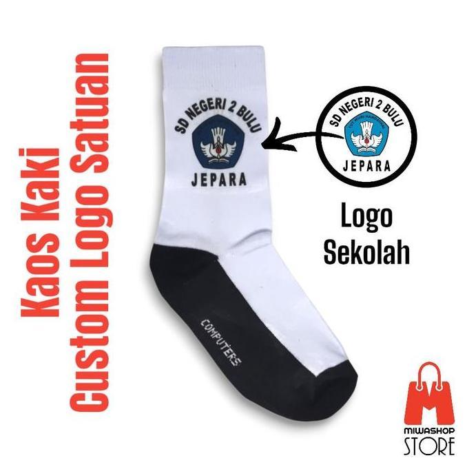 New- Kaos Kaki Custom Logo Sekolah Satuan Sablon TK SD SMP SMA - Bahan PE Tebal