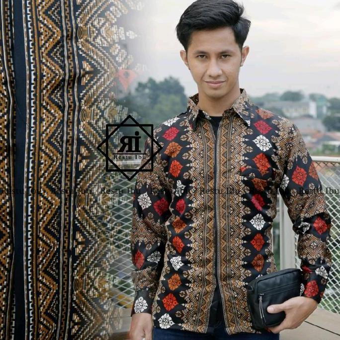 Setelan Pasangan Kebaya Brokat Busui Payet Modern Jumbo Dan Kemeja Batik Ayah Anak Motif Toraja Maro