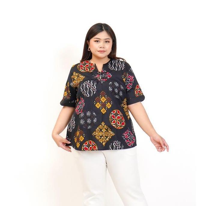 BAJU BLOUSE BATIK WANITA MODERN BSIZE JUMBO B HITAM XXL XXXL BAJU BATIK HAMIL KERJA KANTOR PESTA KAS