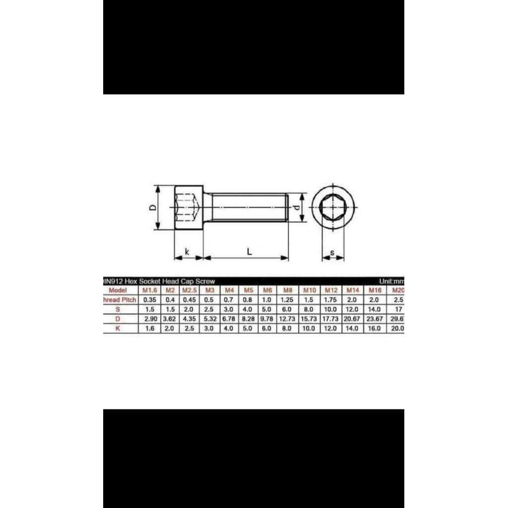 SS 304 Baut L M20x100 / Hex Socket Stainless M20 Pitch 2,5 Kunci L 18