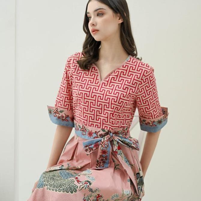 Evercloth Arabel Dress Batik Wanita Sabrina Dress Wanita Batik Modern Gaun Pesta ATerusan Kebaya Ser