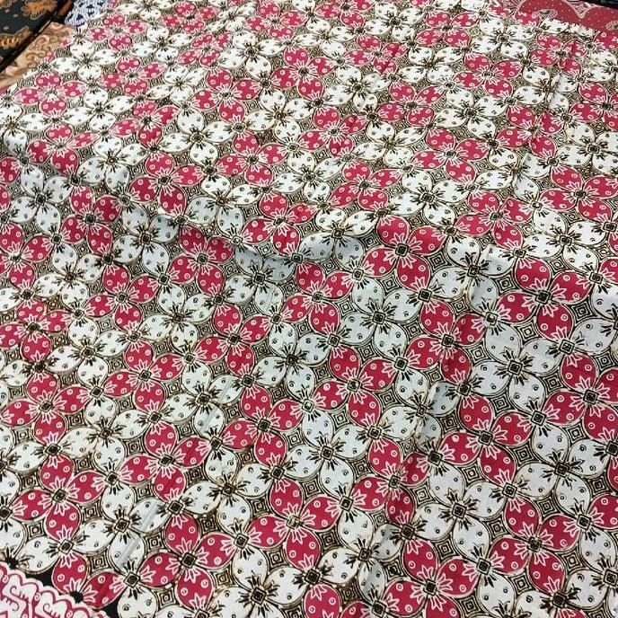 bahan kain batik cap kombinasi tulis colet warna merah motif kawung