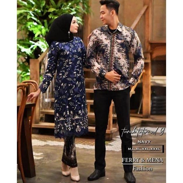 Setelan Kebaya Couple Batik Lengan Panjang | Kebaya Tunik Tille Modern | Kebaya Couple Lamaran | Keb