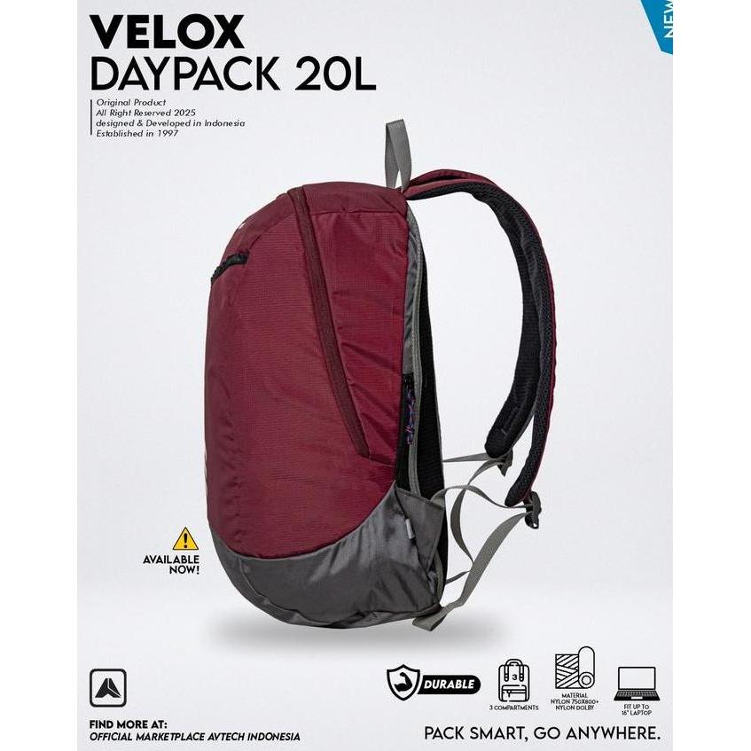 Avtech - Tas Ransel Daypack Laptop Harian Sekolah Kerja Travel Bag Lifestyle 20 Liter - Velox 20