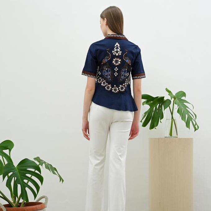 Baju batik wanita lengan pendek / kemeja kerah batik modern peplum