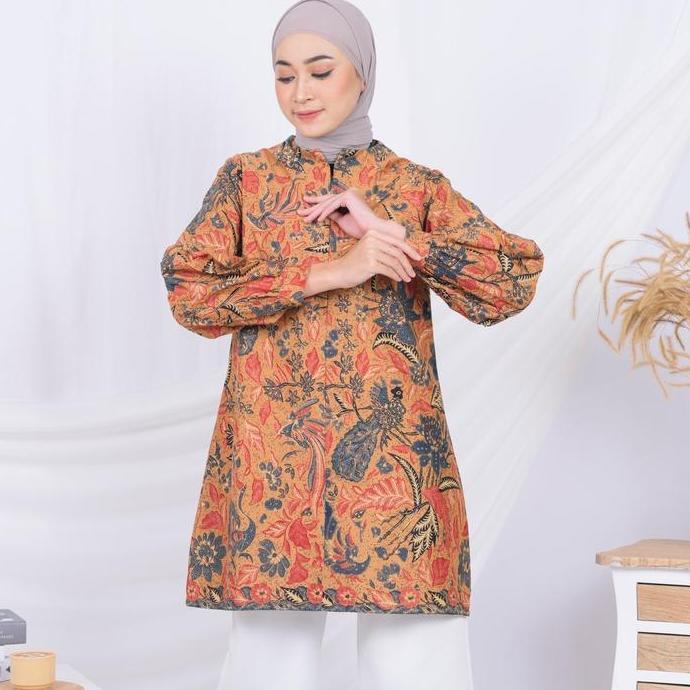 Batik Dress Meutia Coklat - batik kerja wanita atasan blouse batik seragam batik modern batik hijab 
