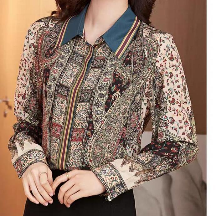 9162 Kemeja BELLYTA Hidden Button Top Import Atasan Wanita Batik Basic