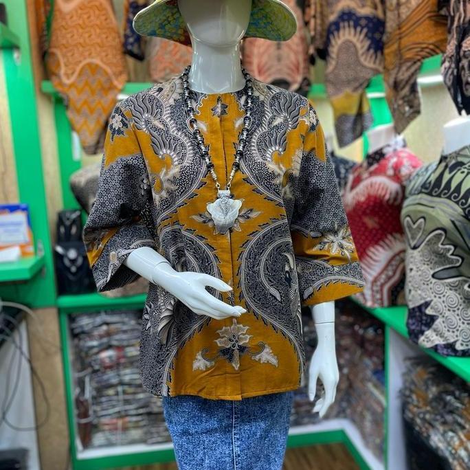Blouse Batik Wanita Bahan Katun Motif Kuning Pekalongan Atasan