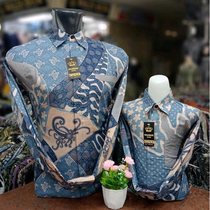 NIH DUSTY BLUE Batik Couple Katun Ayah Anak Motif Fauna Elegan Baju Sarimbit Keluarga Premium Modern