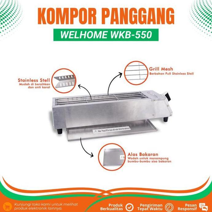 Kompor Gas Panggang Griller Pemanggang Sosis Welhome Wkb-S50 Alat Panggang Bakaran Sate/Ayam/Ikan