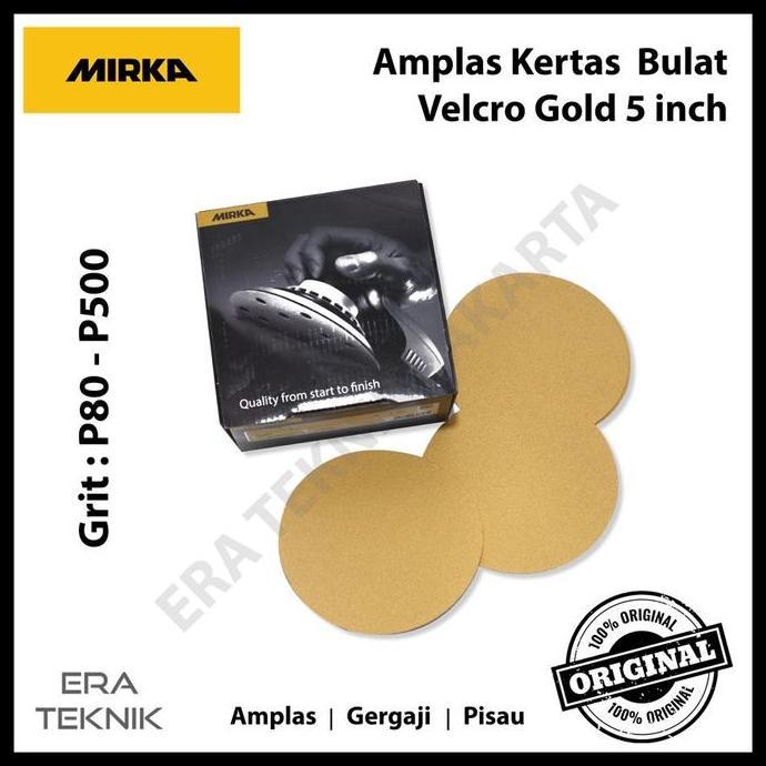 Murah 100Pcs Amplas Kertas Bulat Mirka Gold Disc 5 Inch Velcro & Stikit/Double Tape P80, P100, P120,