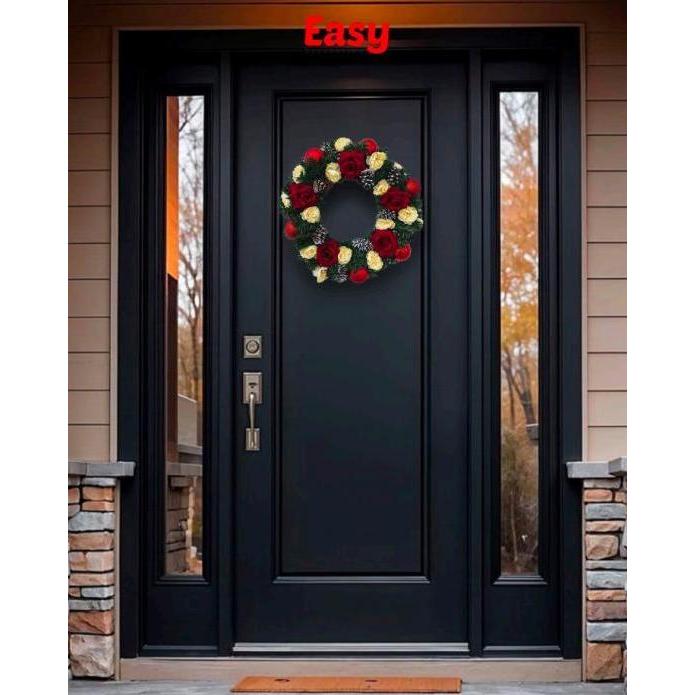 Easy Decoration Rustic Wreath Set - Hiasan Dekorasi Pintu Dinding Elegan dengan Krans Bunga Mawar Me
