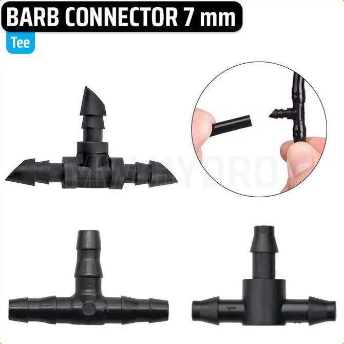 BARB CONNECTOR 7 MM - TEE | KONEKTOR SELANG IRIGASI HIDROPONIK - CABANG 3, TEE T