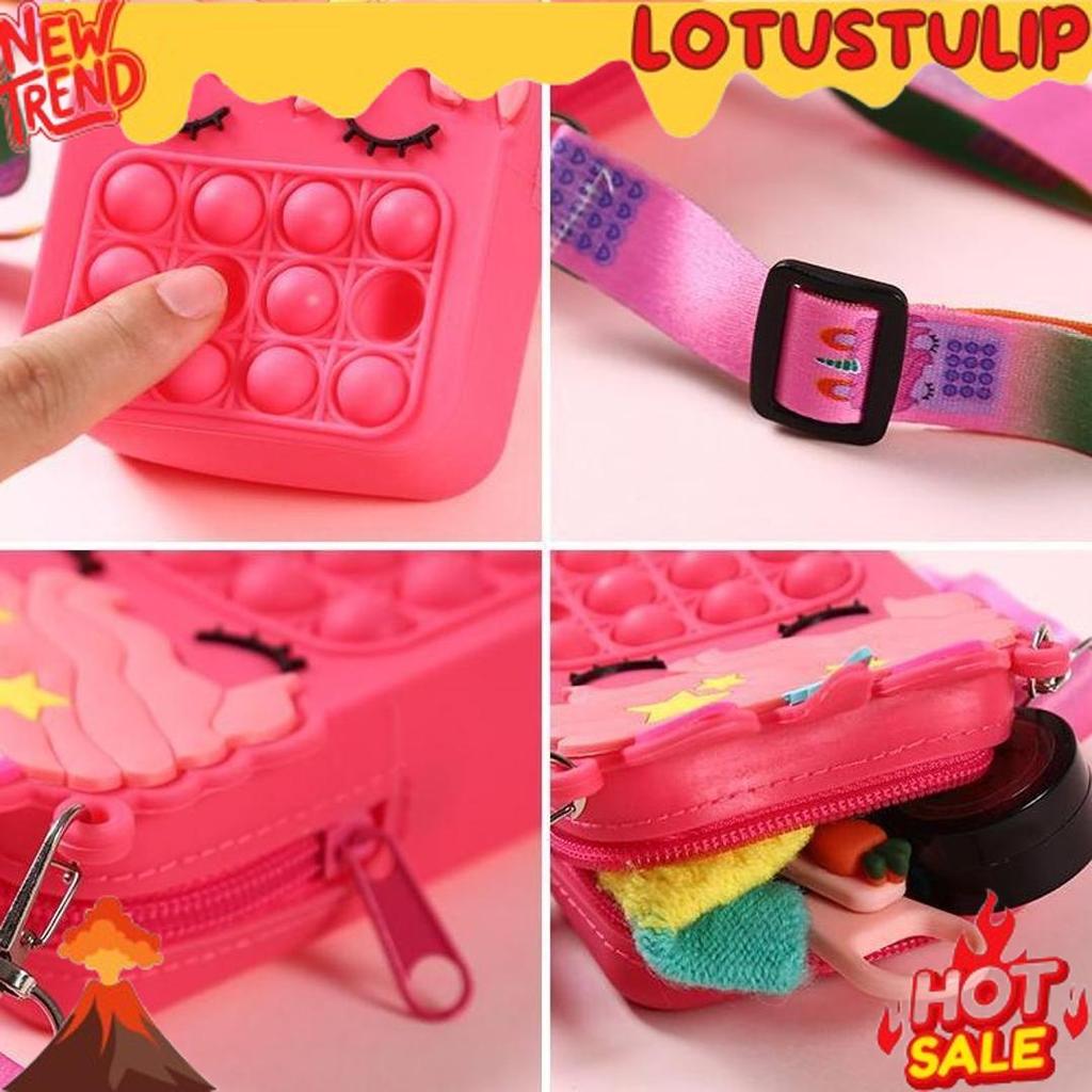 New Tas Pop It Unicorn Poni Mahkota Rubber Jelly Mainan Anak