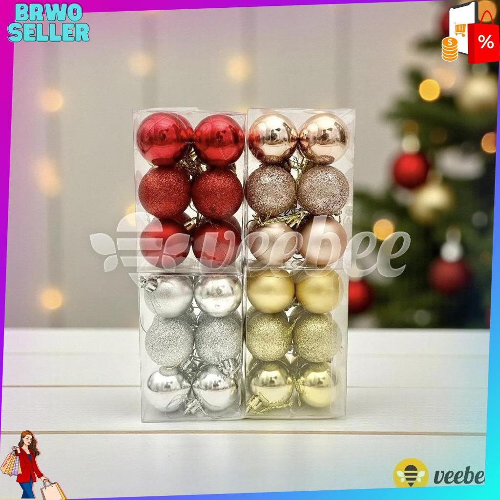 Murah Bola Natal Plastik 4cm Isi 12pcs (V24) | Hiasan Pohon Natal | Christmas Ornament | Bola Dekora