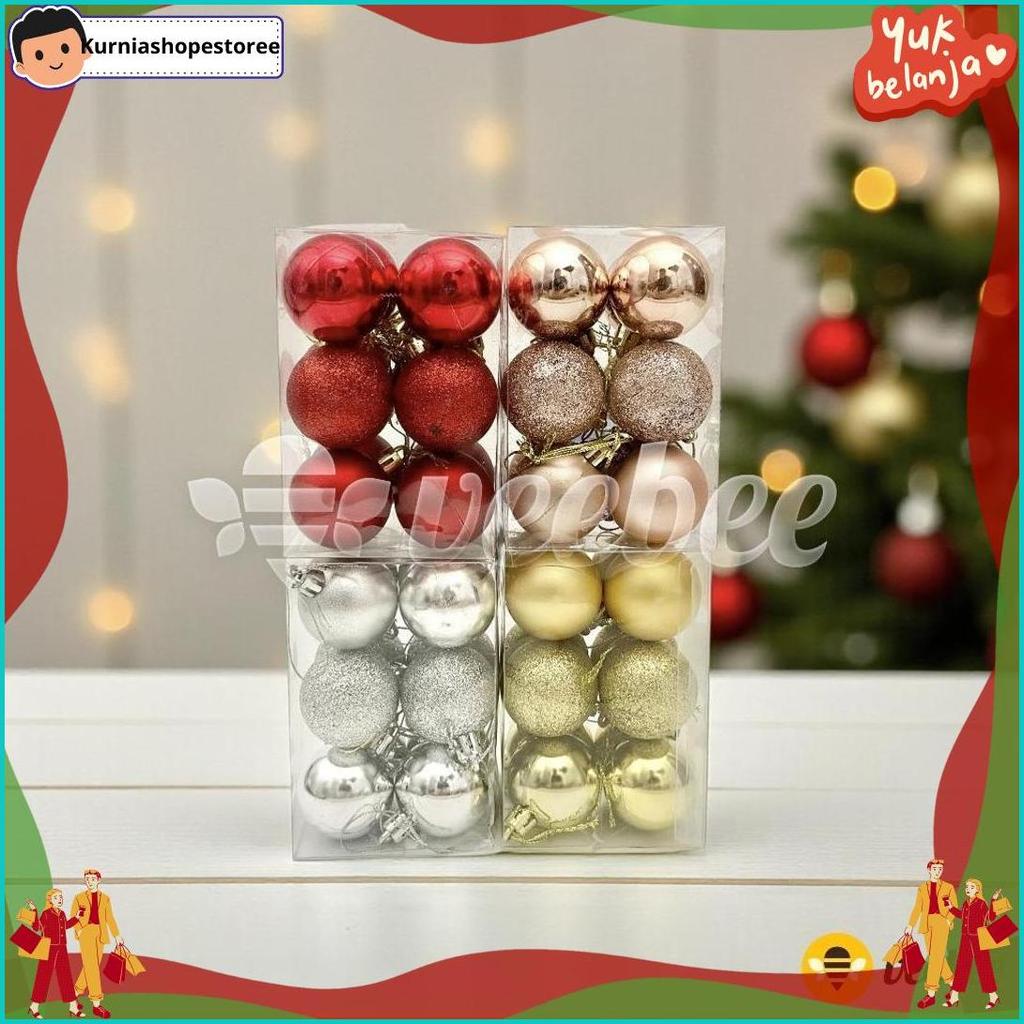 Viral Bola Natal Plastik 4cm Isi 12pcs (V24) | Hiasan Pohon Natal | Christmas Ornament | Bola Dekora