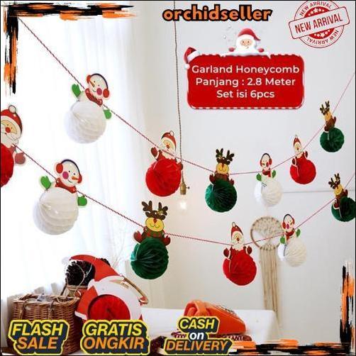 Murah Garland Natal Flanel Honeycomb Gantung Banner Hiasan Christmas 2023