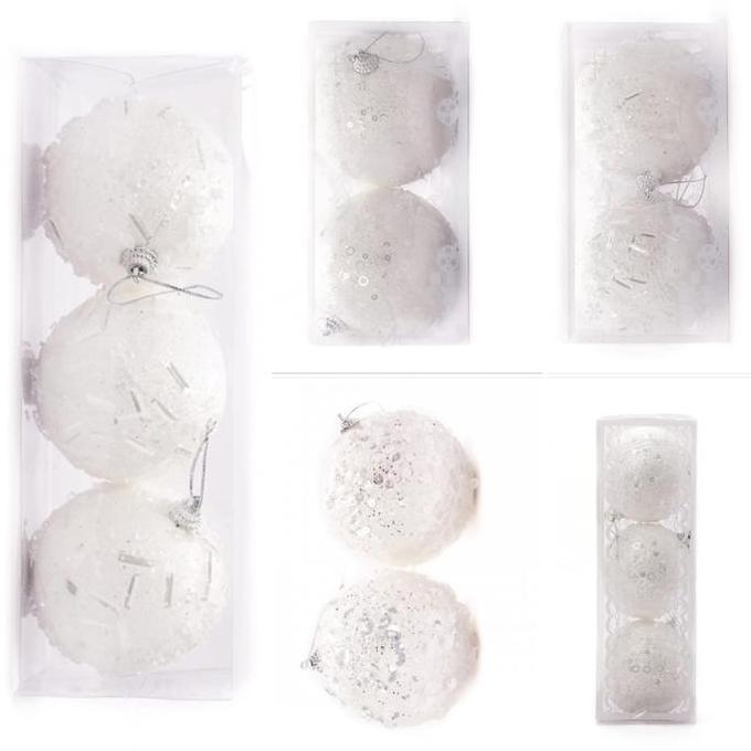 Yeraya Hiasan Bola Natal Putih Manik 8cm 10cm Bola Putih Premium bola natal besar bola gantung pohon