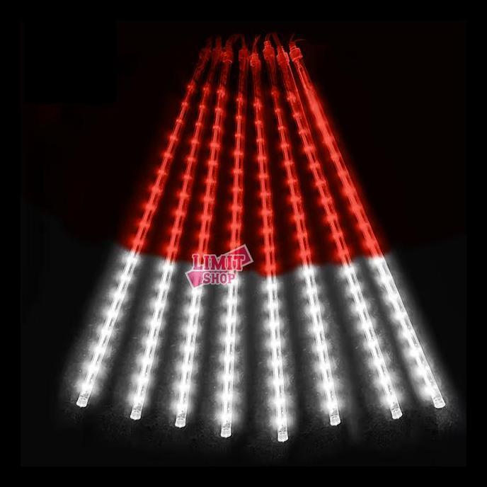 Lampu Meteor LED Merah Putih 17 Agustusan Lampu Hias Pohon Rain Snow Lampu Hujan Meteor Shower Strin