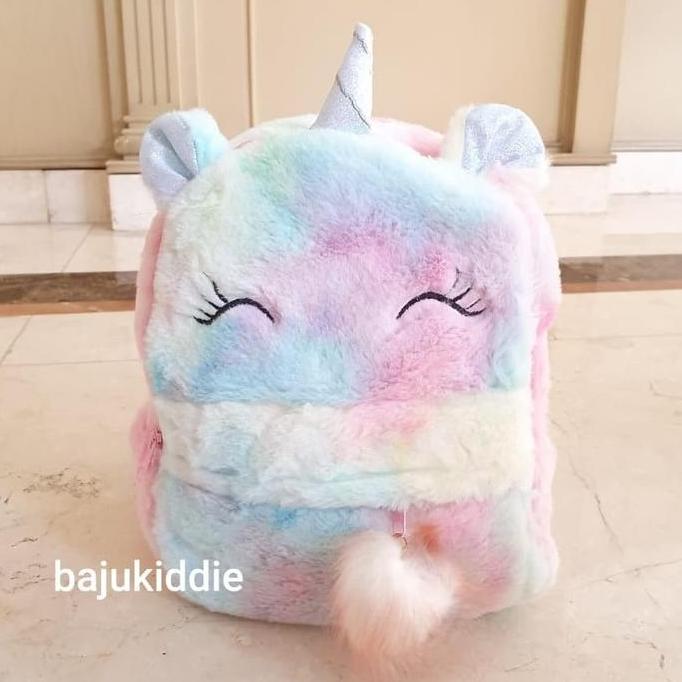 Milanberry Smile Unicorn Fur Bag Tas Sekolah Anak Bulu Ala Smiggle Lol