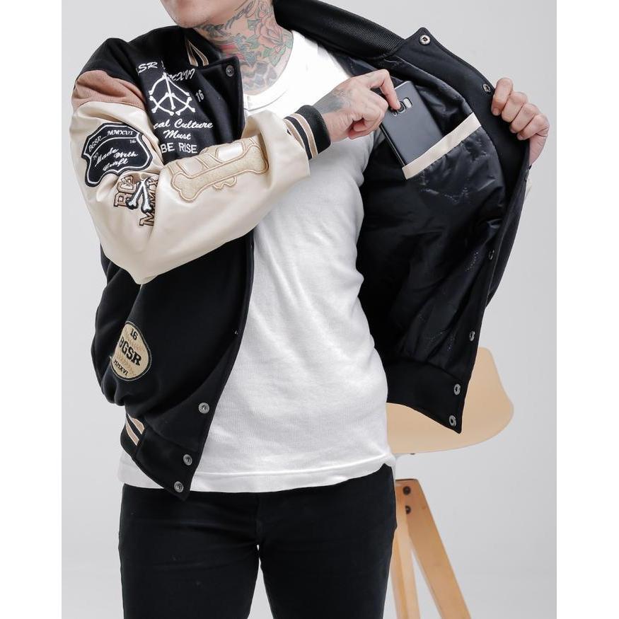 Jaket Varsity Baseball Bone Bgsr-Jacket Varsity Vintage Full Bordir Bahan Katun Premium New Best Qua