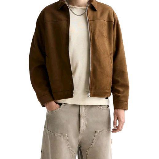 Jaket Trucker Kulit Suede Boxy Keren Slimfitt Terbaru Pria Trucker Jacket Nyaman Panjang Cowok Casua