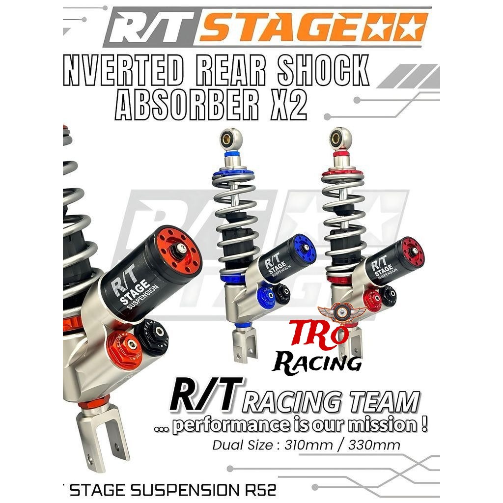 Shock RT STAGE Single Shock Suspension Tabung Bawah X2 Double Click Universal Motor Matic 310/330mm 