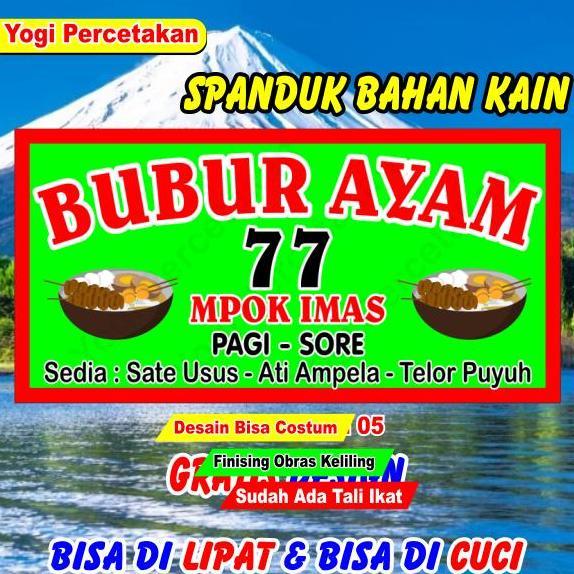 Miliki Spanduk Kain Bubur Ayam Costum Bebas Desain Bisa Reques Tulisan Apa Saja, Bubur Ayam
