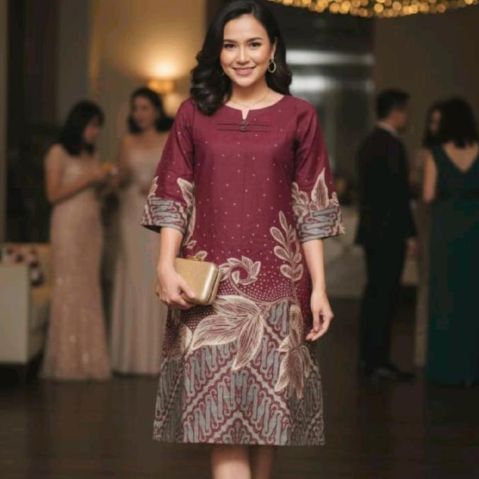 Dres Batik Wanita Dress Batik Wanita Lengan Panjang Model Midi Cocok untuk Acara Formal dan Santai W