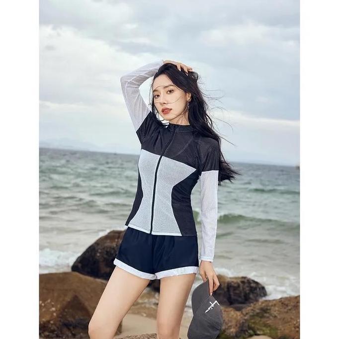 Promo Tmbm Savu 3-Piece Bikini Baju Renang Swimwear Swimsuit Outer Lengan Panjang Long Sleeve White 